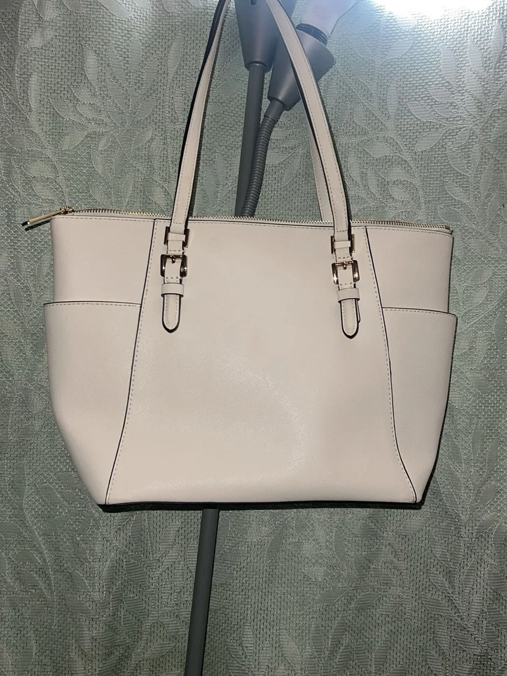 Michael Kors White Leather Tote with Gold MK Charm